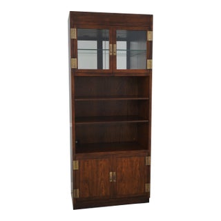 Henredon Campaign Style Beveled Glass Bookcase Unit For Sale