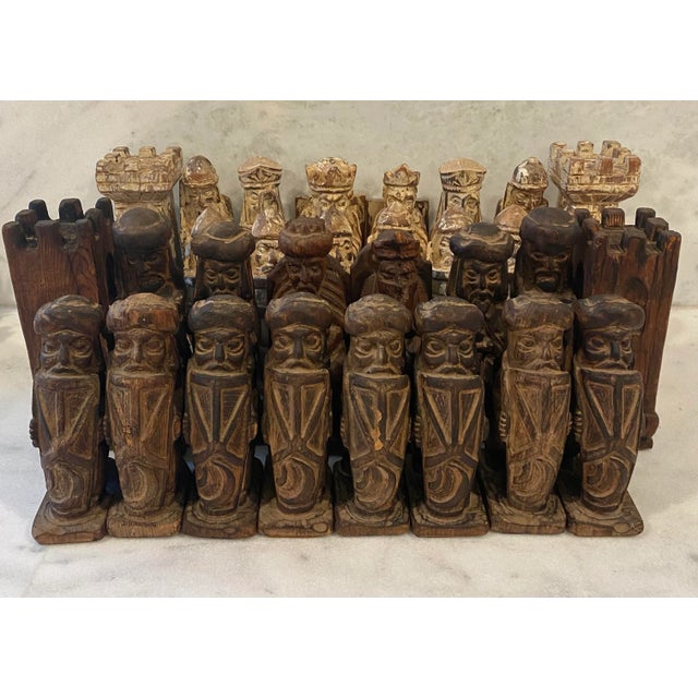 Large Antique Hand Carved Wood Chess Pieces For Sale - Image 13 of 13
