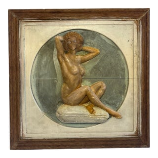 Vintage Mid-Century Wood Female Figure Relief Sculpture For Sale
