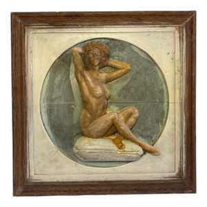 Vintage Mid-Century Wood Female Figure Relief Sculpture