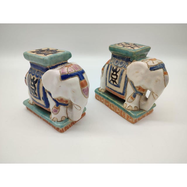 Vintage Chinoiserie Elephant Bookends as Miniature Pedestals in the style of Sancai, 1920s, Set of 2 For Sale - Image 10 of 10