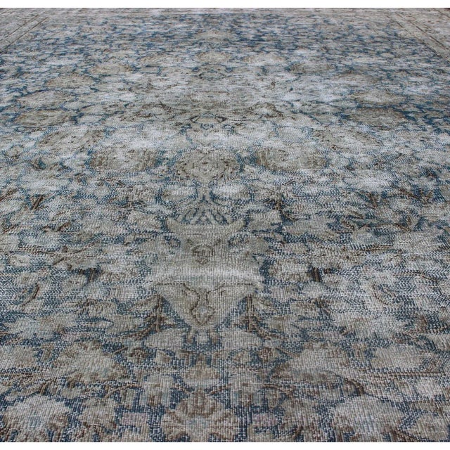 Blue Mid 20th Century Distressed Modern Design Rug With Faded Colors From 1950s Persia For Sale - Image 8 of 13