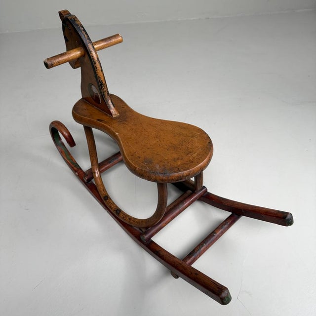Black Vintage Japanese Wooden Rocking Horse, 1920s For Sale - Image 8 of 12