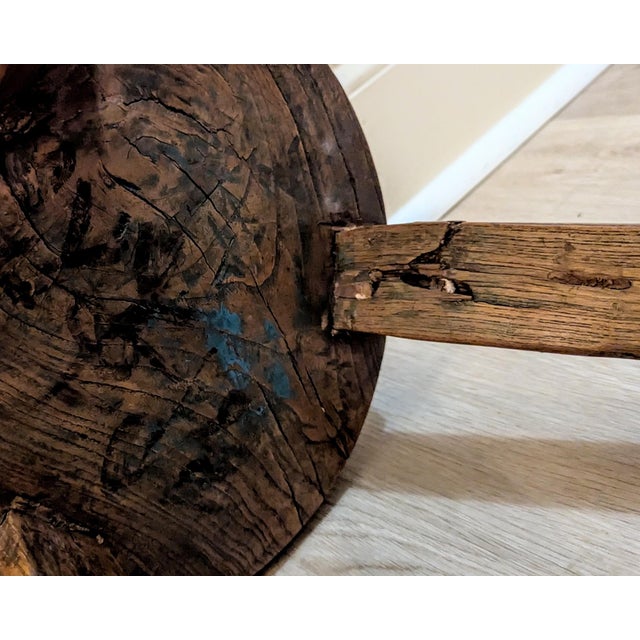 Antique Primitive Chinese Elm Wood Stool - 1920s Wabi-Sabi For Sale - Image 12 of 13