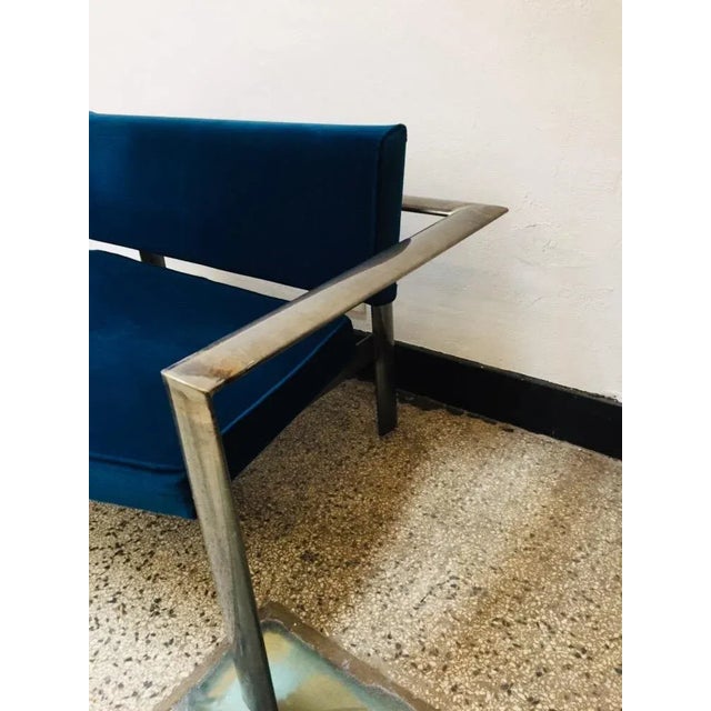 Vintage Velvet & Steel 2-Seater Sofa, 1980s For Sale - Image 9 of 13