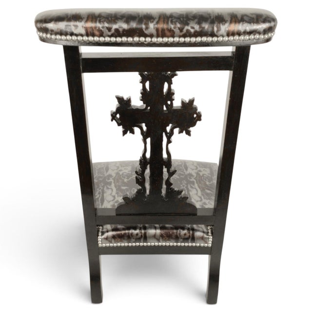 Black Antique Victorian Gothic Revival Ebonized Wood Prie-Dieu Prayer Chair with Carved Cross, 1900 For Sale - Image 8 of 10