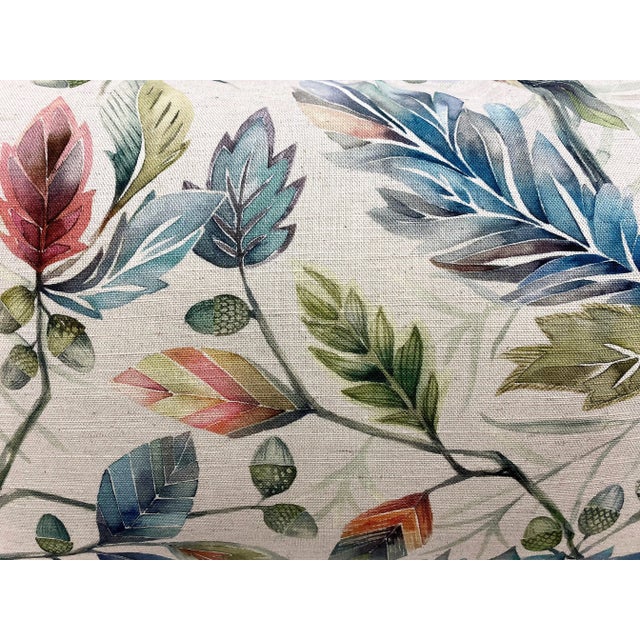 Textile Pair of Large Bolster Pillows With a Lush Tropical Leaf & Acorn Pattern - Made in Uk For Sale - Image 7 of 12