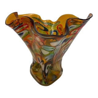 Large Murano-Style Multi-Colored Art Glass Vase With Aventurine, 1960s For Sale
