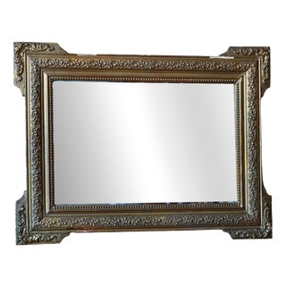 Gilded Neo-Baroque Style Wall Mirror with Stuccoed Wood and Beveled Glass, 1930s For Sale