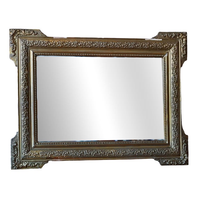 Gilded Neo-Baroque Style Wall Mirror with Stuccoed Wood and Beveled Glass, 1930s For Sale