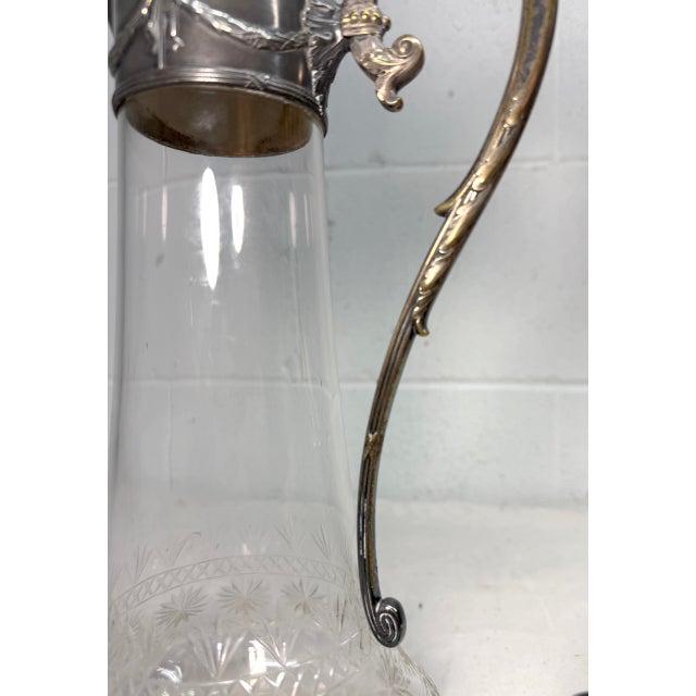 Antique 1800's Ornate Silverplate Etched Crystal Glass Wine Claret Decanter WMF For Sale - Image 11 of 16