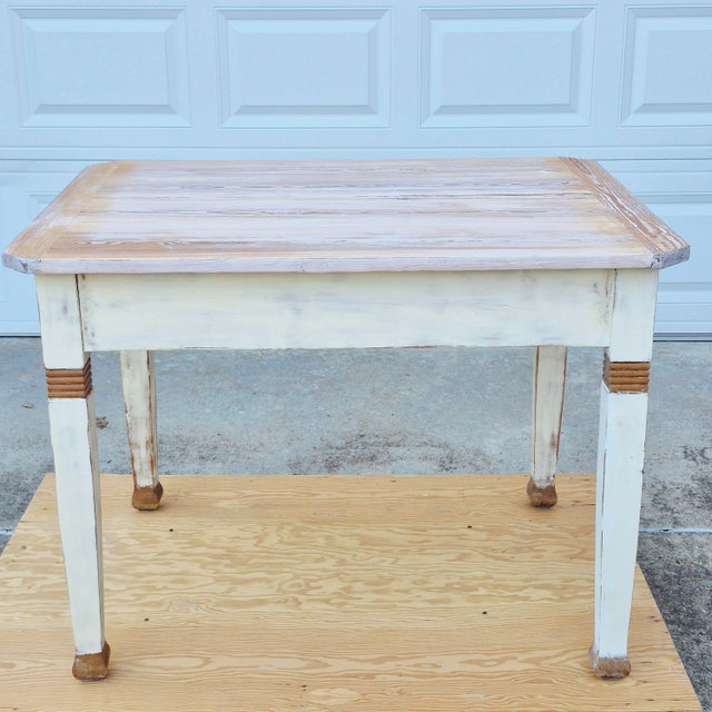 Wood Gustavian Swedish Farmhouse Style Antique Pine Dining Table Desk W/ Reeded Dummy Drawer For Sale - Image 7 of 10