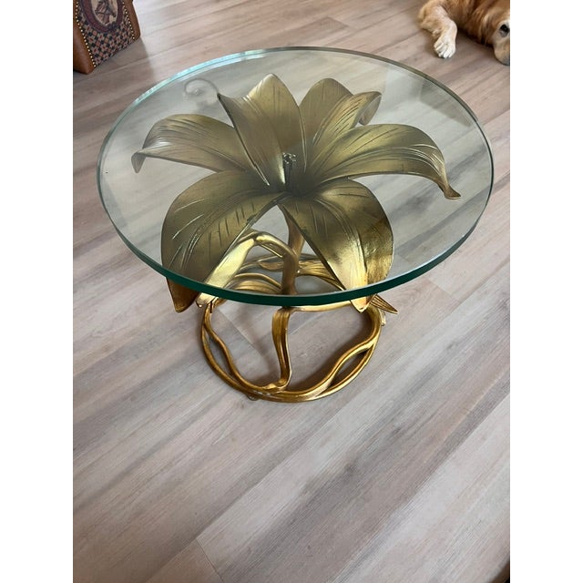 1970s Mid-Century Arthur Court Style Drexel Gold Lilly Side Table For Sale - Image 5 of 6