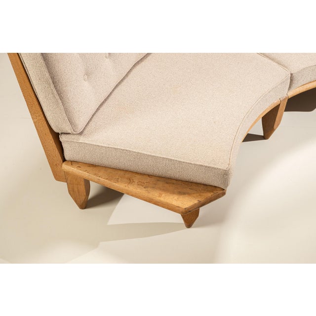 Curved Oak Sofa by Guillerme et Chambron, France, 1960s For Sale - Image 11 of 18