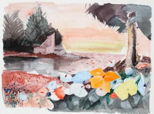 Charles Levier, Field of Flowers, Watercolor on Paper, Signed