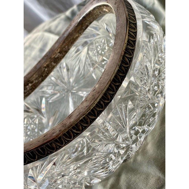 Brilliant Deeply Cut Cut Glass Art Deco 875 Silver Rimmed Oval Boat Small Bowl For Sale - Image 11 of 12