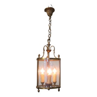 Vintage Round Art Deco Brass and Glass Lantern, 1920 For Sale