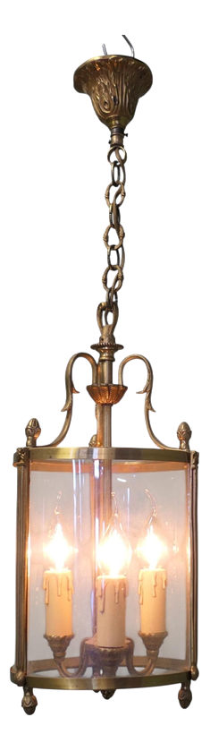 Vintage Round Art Deco Brass and Glass Lantern, 1920