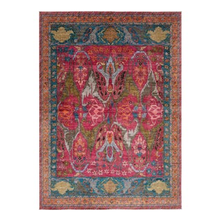 Vibrant Fuchsia & Teal Modern Bidjar Style Wool Rug With Botanical Motifs 10x14 For Sale