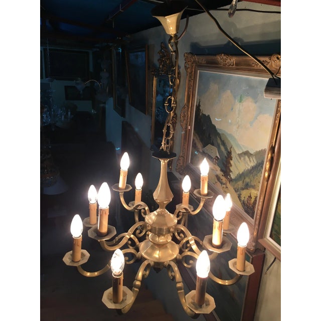 Art Deco Style Brass Chandelier, 1970s For Sale - Image 4 of 14