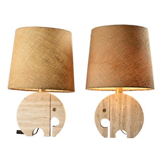 Vintage Elephant Table Lights in Travertine by Fratelli Mannelli, 1970, Set of 2 For Sale