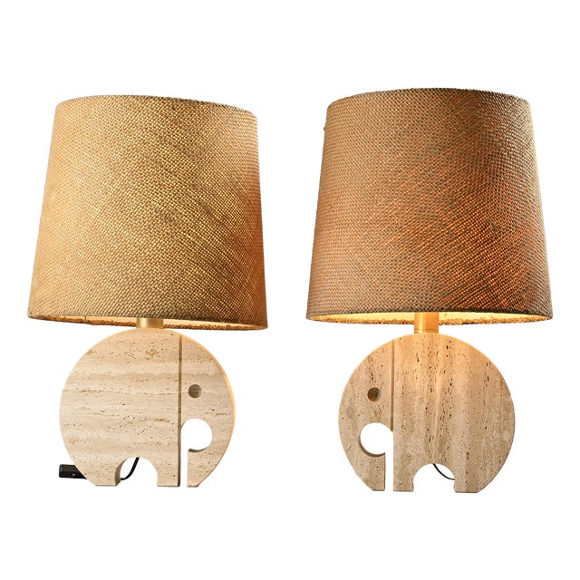 Vintage Elephant Table Lights in Travertine by Fratelli Mannelli, 1970, Set of 2 For Sale