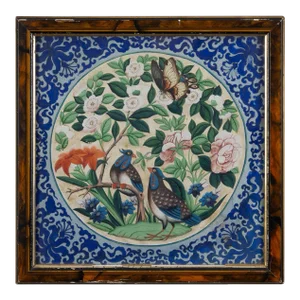 19th Century Chinese Export Framed Watercolor of Birds