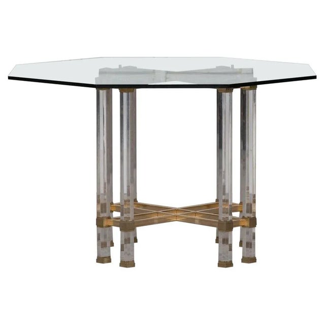 French Hollywood Regency Acrylic Glass, Brass & Glass Dining Table by Pierre Vandel, 1970s For Sale - Image 11 of 11
