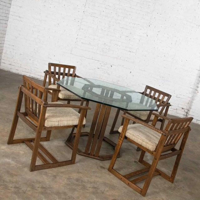 1980s Vintage Rustic StavOak Dining Game Table & 4 Chairs From Jack Daniels’ Barrel Staves by Jobie G. Redmond 1981 For Sale - Image 5 of 13