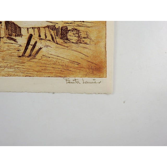 Etching on paper by Fanita Lanier (1903-1986) Texas. Signed, titled Reynosa in pencil along bottom margin, circa 1940's....