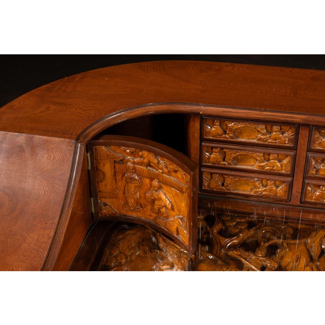 Antique Hand-Carved Chinese Scholar's Writing Desk and Chair Set For Sale - Image 9 of 18