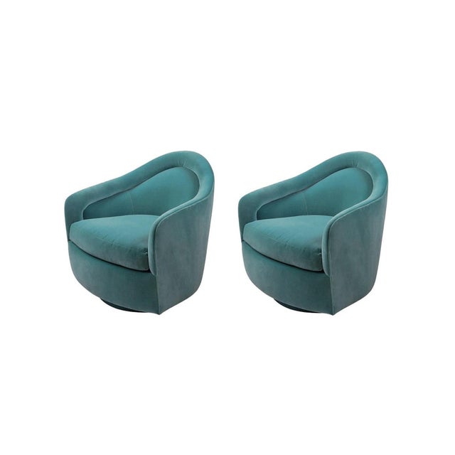 Green Milo Baughman Rocking Swivel Chairs Restored in Mohair - A Pair For Sale - Image 8 of 9