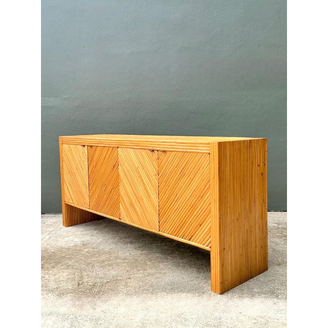 Vintage 1970s Chevron Rattan Credenza For Sale - Image 10 of 18