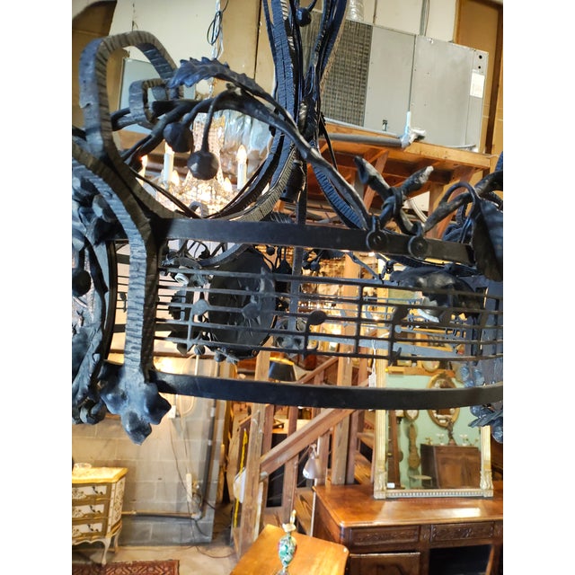Metal 19th Century French Forged Iron Music Hall Chandelier From a Provençal Castle, Seven Lights For Sale - Image 7 of 8