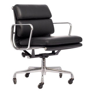 Mid Century Black Leather Aluminum Group Desk Chair by Eames for Herman Miller For Sale