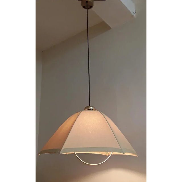 Metal Austrian Height-Adjustable Ceiling Lamp with Beefed Fabric Screen of Brass Mounting from Vest, 1970s For Sale - Image 7 of 9