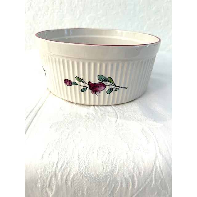 Vintage Gien France Porcelaine a Feu Vestal Strasbourg Soufflé Bowl For Sale - Image 4 of 5