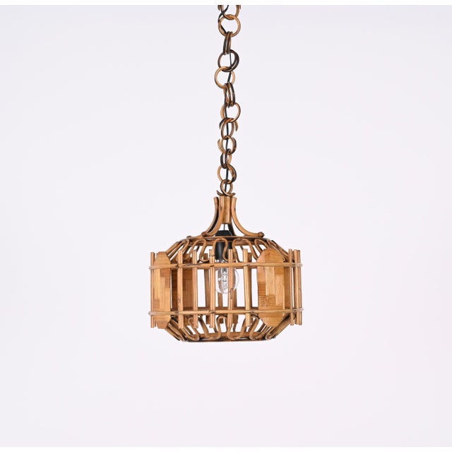 Mid-Century French Riviera Style Bambo & Rattan Rounded Pendant Lamp, 1960s For Sale - Image 6 of 18