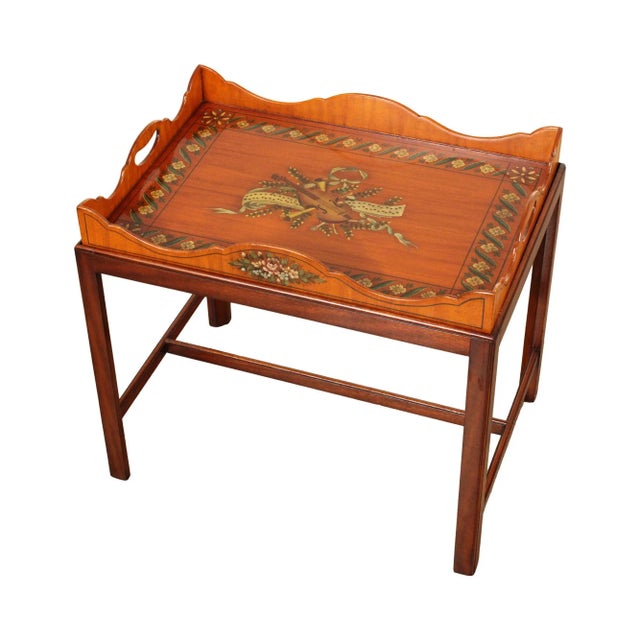 Late 20th Century Edwardian Style Hand Painted Satinwood Tray Table For Sale - Image 13 of 13