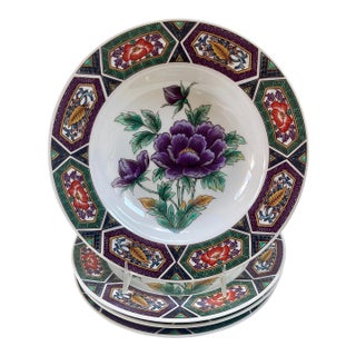 1970s Georges Briard Amethyst-Kutani Salad or Soup Plates - Set of 4 For Sale