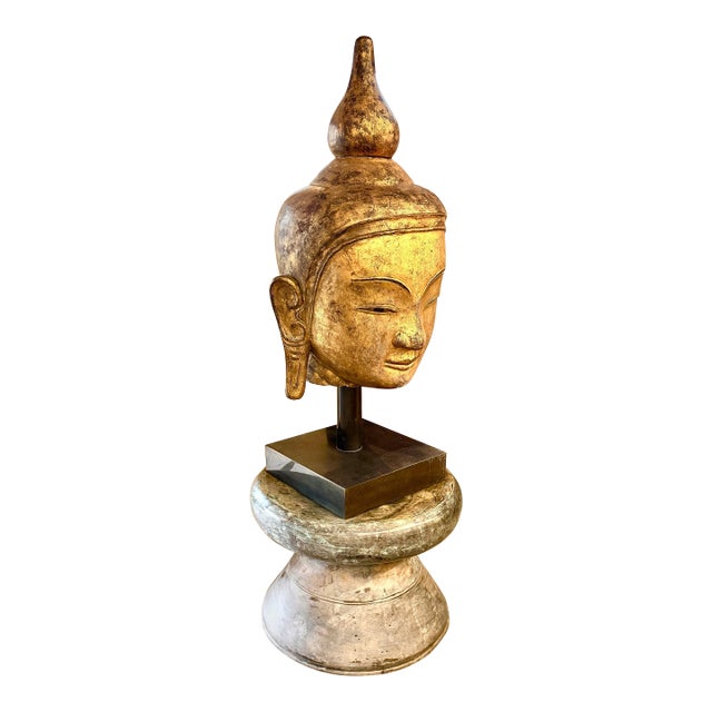 Early 20th Century Southeast Asian Gilded Buddha Sculpture on Bronze Rain Drum Base For Sale