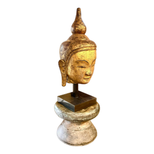 Early 20th Century Southeast Asian Gilded Buddha Sculpture on Bronze Rain Drum Base