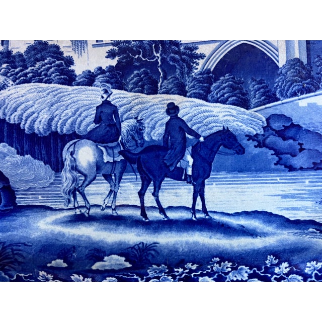 Rare very large antique blue and white Staffordshire platter by Robert Hamilton of Stoke 1811-1826 in the Gothic Ruins...