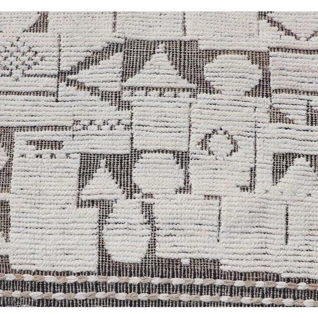 Tribal Geometric Hand Knotted Modern Afghanistan Runner in Brown's and Cream For Sale - Image 4 of 11