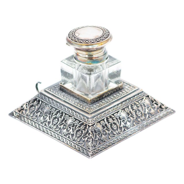 Silver Inkwell with Scalloped Base For Sale