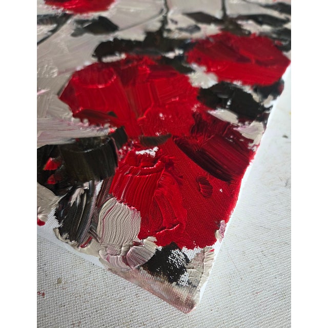 Impressionist Red Flowers Oil Painting by Vivek Mandalia For Sale - Image 3 of 3