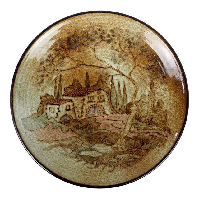 Mid-Century Paulet French Landscape Olive Fruit Bowl / Plate For Sale