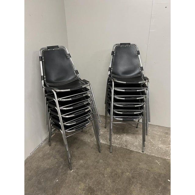 Black Black Leather Dining Chairs by Charlotte Perriand for Les Arcs, 1960s, Set of 12 For Sale - Image 8 of 10