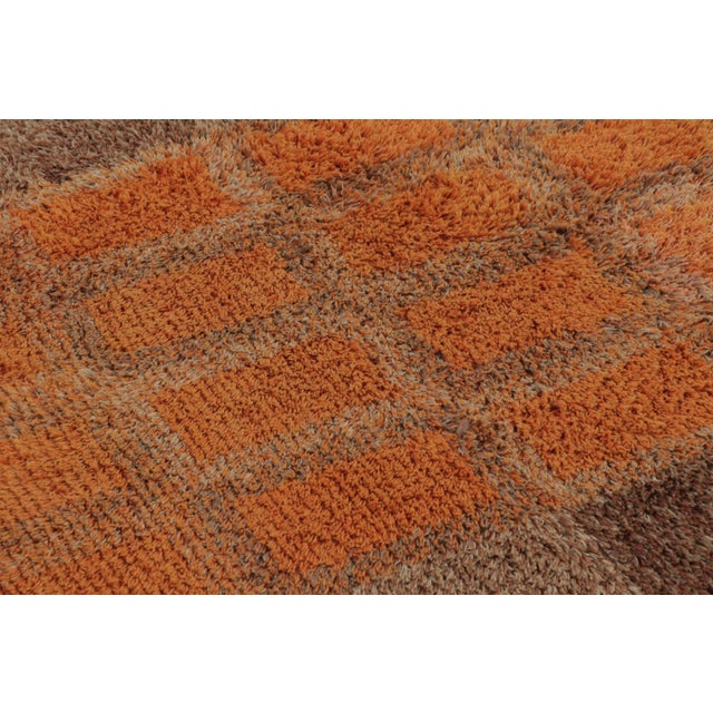 Vintage Swedish Rya Rug, Orange and Brown Geometric Checkerboard - Rug & Kilim For Sale In New York - Image 6 of 9