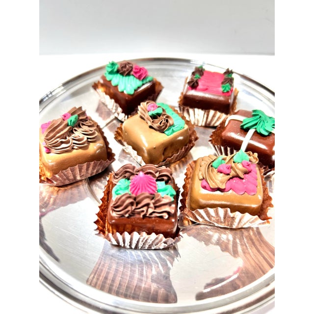 English Silverplate Tray With Faux Christmas Holiday Chocolates - A Set of 8 For Sale - Image 3 of 10